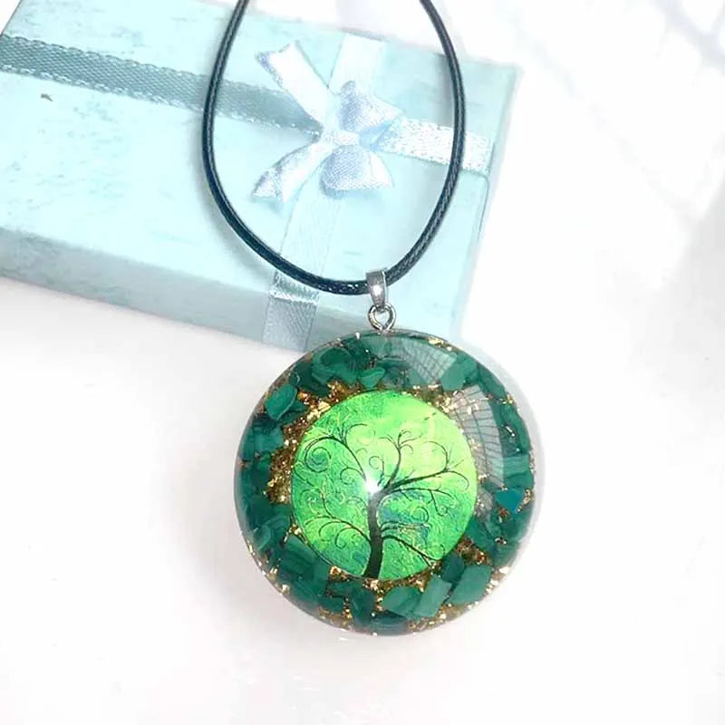 Orgonite Chakra Pendant Necklace – Green Malachite Tree of Life | Energy Healing