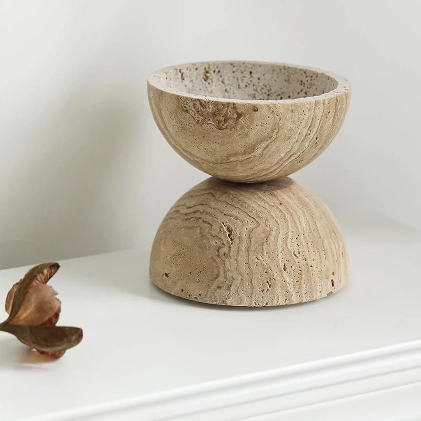 Travertine Marble Incense Burner Textured Spherical Aromatherapy