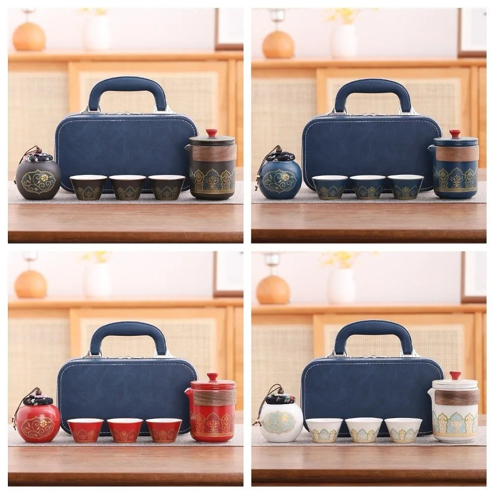 Ceramic Travel Tea Set with Proctive Box Chinese Style Tea