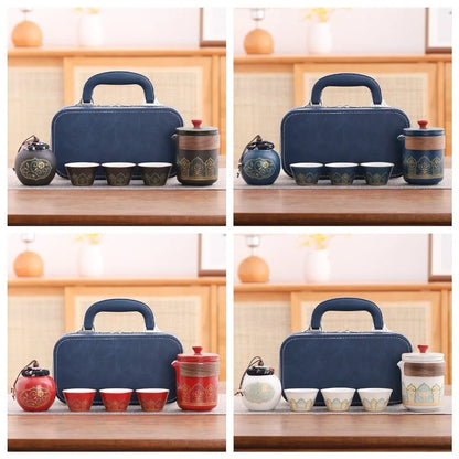 Ceramic Travel Tea Set with Proctive Box Chinese Style Tea