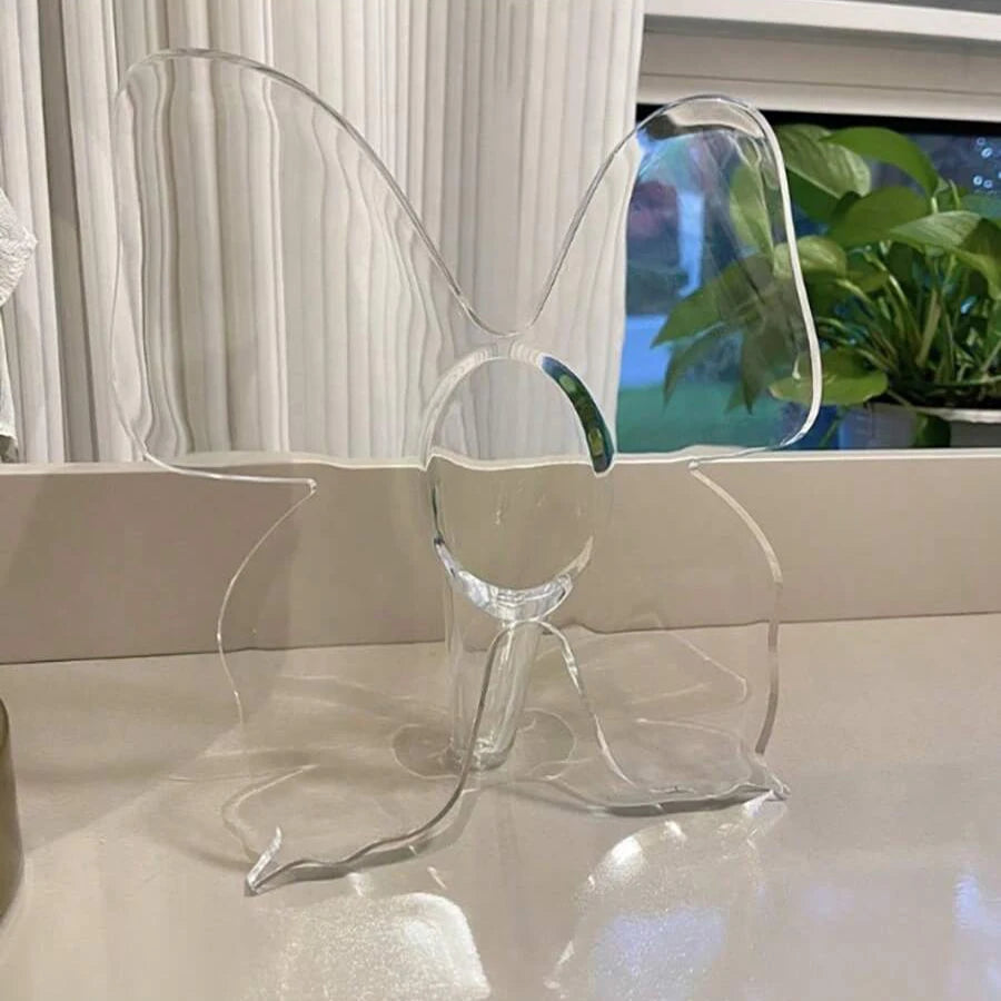 Clear Acrylic Sculptural Vase — Botanical Frame & Butterfly Designs