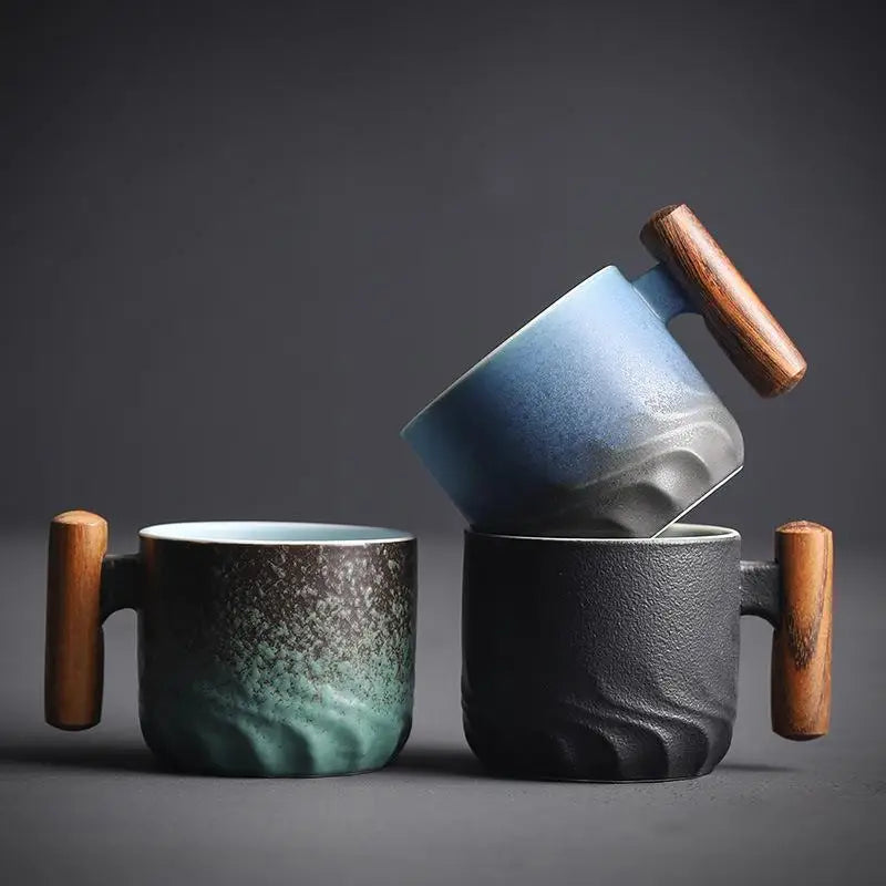 6pcs Set Ceramic Retro Espresso Coffee Cup With Wooden Handle - Your Ritual Hub 