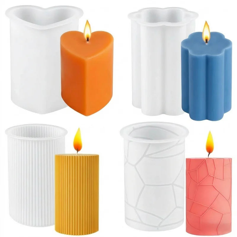 A set of four innovative silicone candle molds，Adopt3DCylindrical design - Your Ritual Hub 