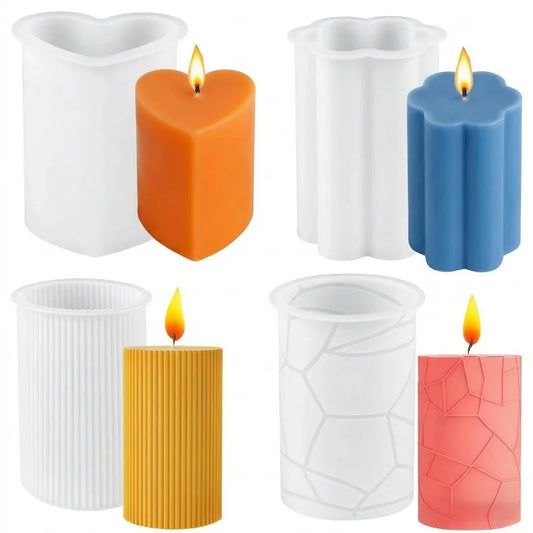 A set of four innovative silicone candle molds，Adopt3DCylindrical design