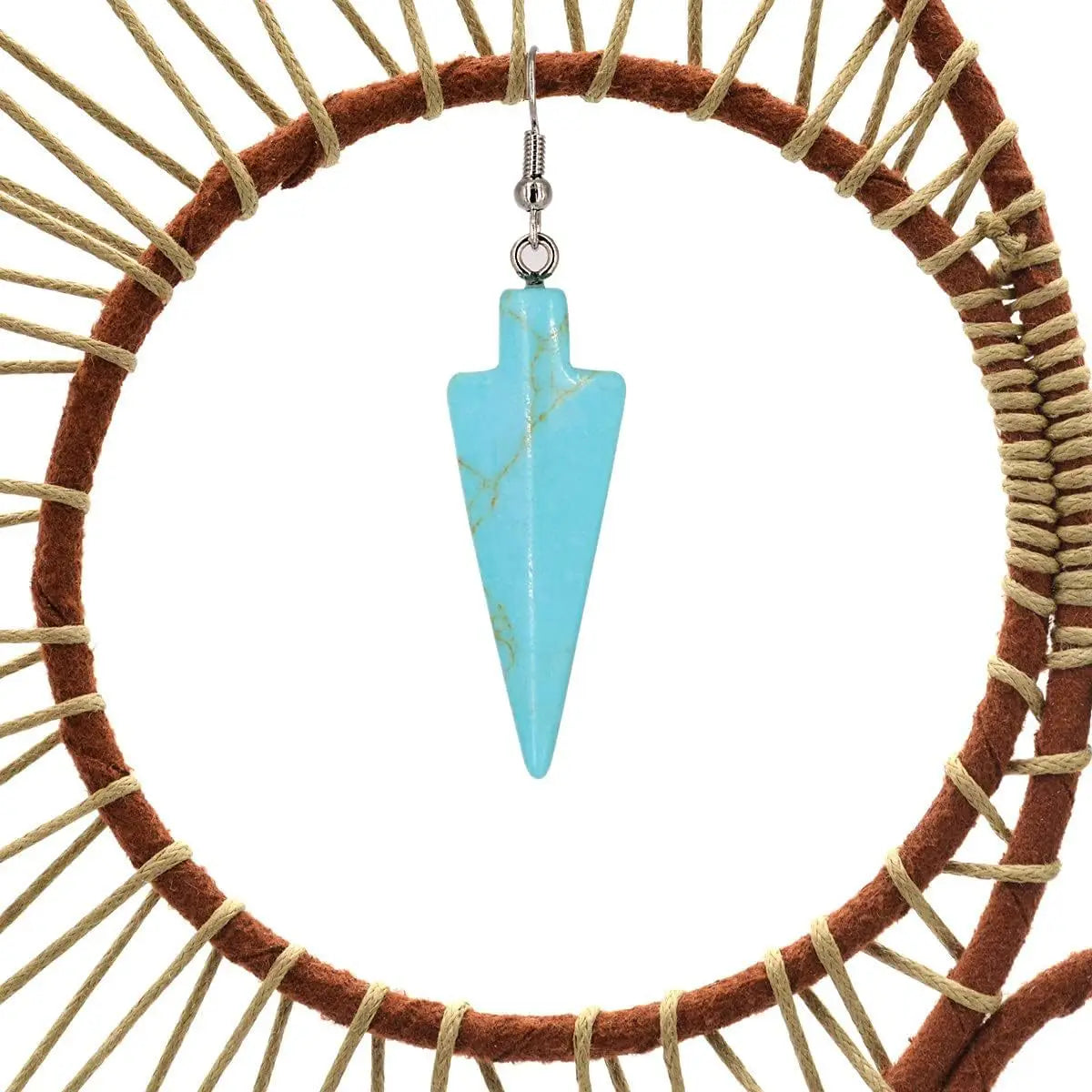 Bohemian Turquoise Dream Catcher, Multi-Circle Handmade Boho Feather Wall Hanging with Arrowhead Pendant for Bedroom Decor