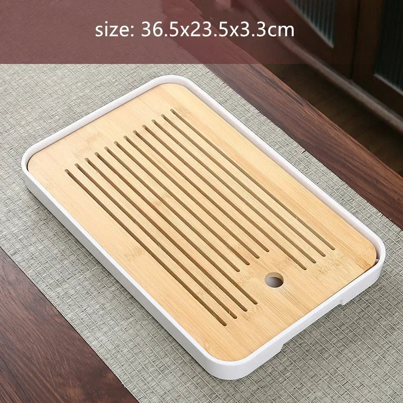 Bamboo Tea Tray with Water Storage & Drainage