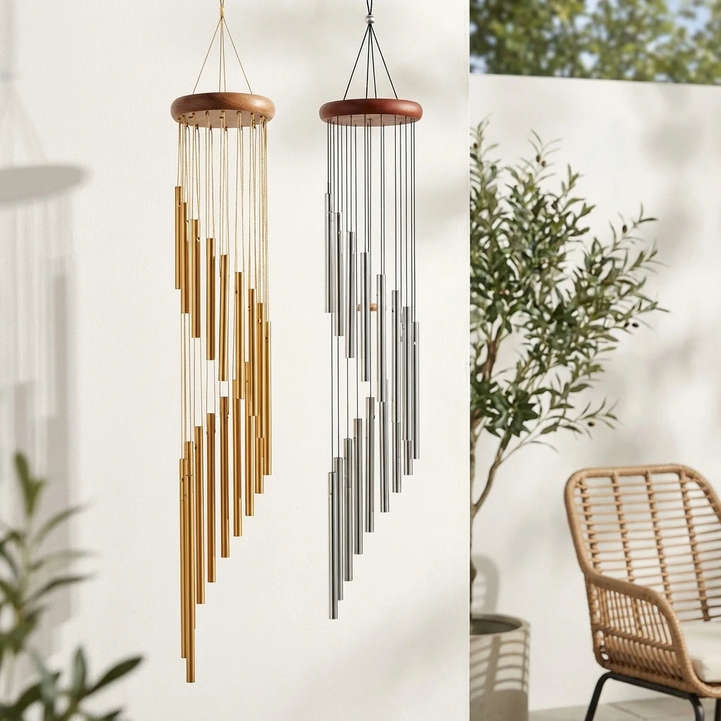 12-Tube Aluminum Alloy Wind Chimes with Hanging Hook, Golden & Silver Bells for Garden, Patio & Meditation Decor