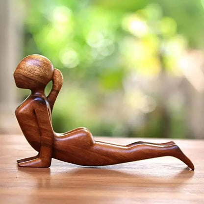 Yoga Girl Wood Carving Wooden Yoga Meditation Statue Handmade Wood Carving