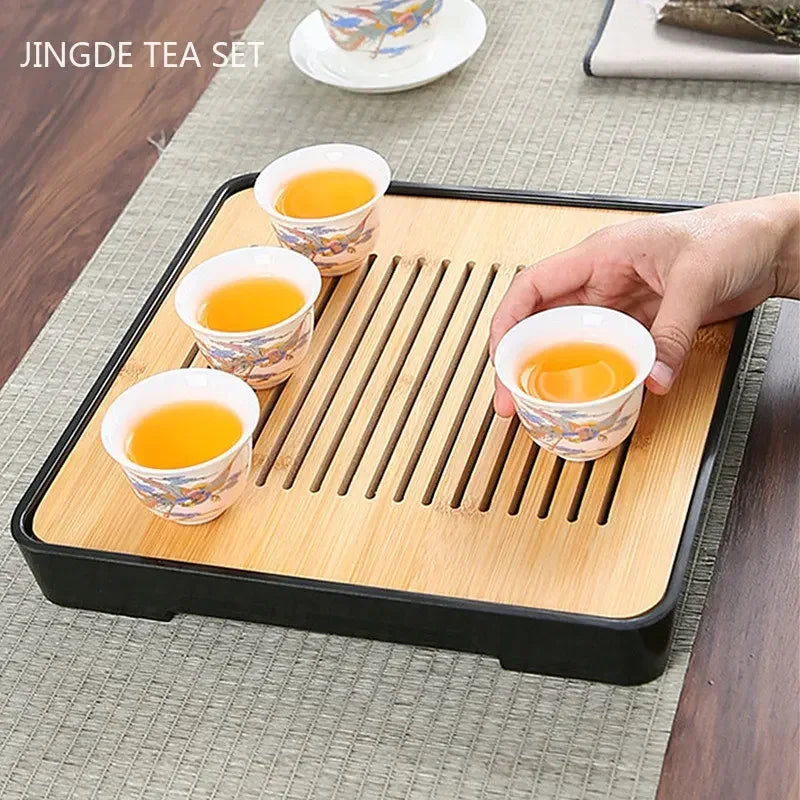 Bamboo Tea Tray with Water Storage & Drainage