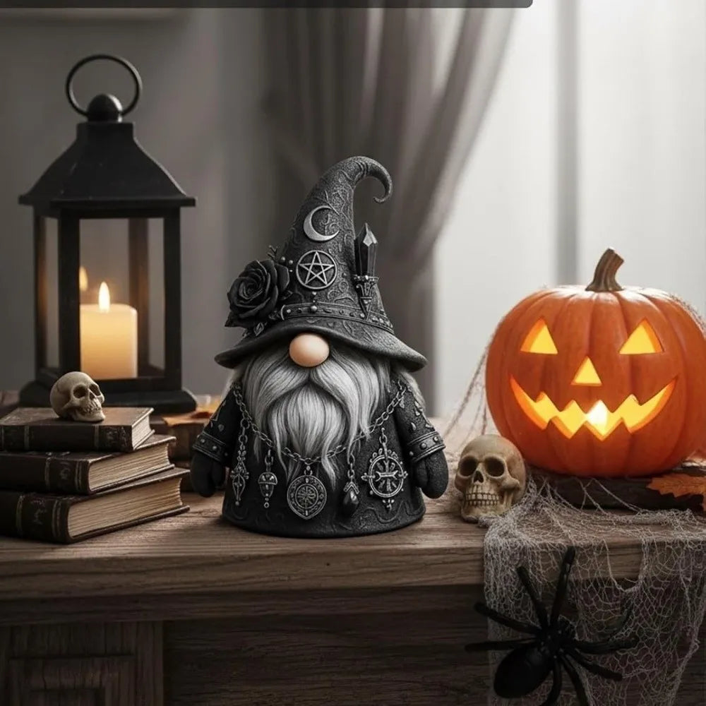 Gothic Wizard Gnome Figurine – Mystical Resin Statue