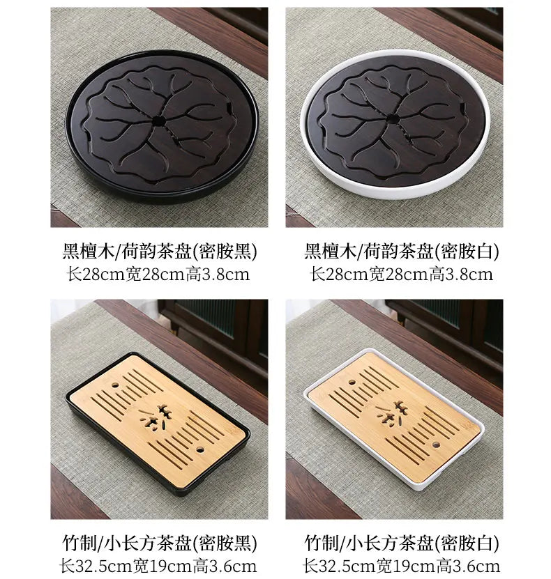 Bamboo Tea Tray with Water Storage & Drainage