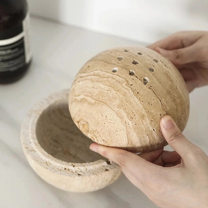 Travertine Marble Incense Burner Textured Spherical Aromatherapy