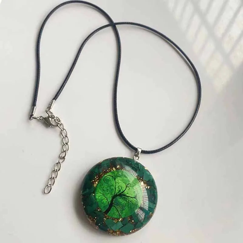 Orgonite Chakra Pendant Necklace – Green Malachite Tree of Life | Energy Healing