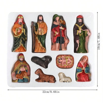 10Pcs Nativity Christ Figurines Set Christmas Nativity Scene Decoration.