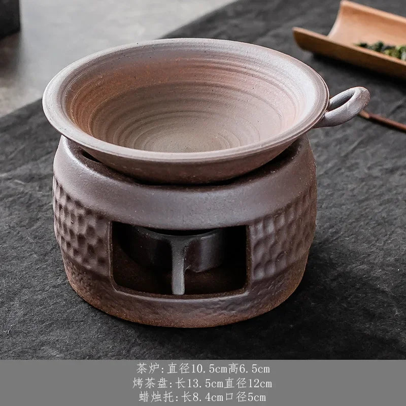 3-in-1 Ceramic Tea Warmer Stove – Coarse Pottery Fragrance Dispenser & Candle Holder