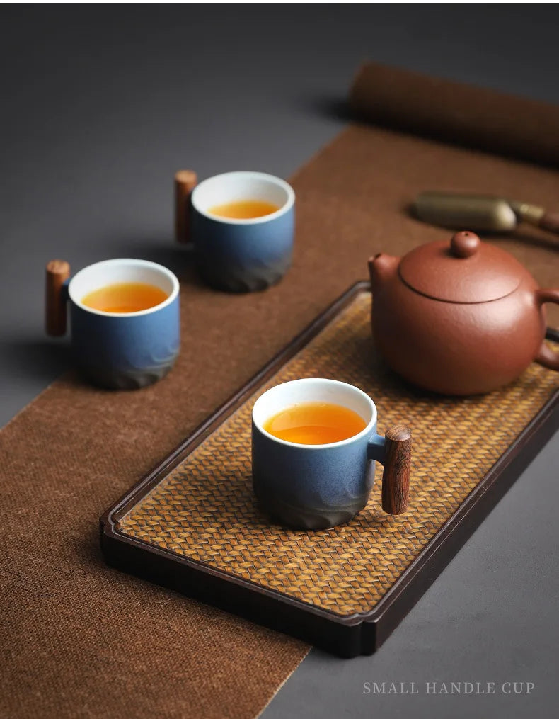 6pcs Set Ceramic Retro Espresso Coffee Cup With Wooden Handle - Your Ritual Hub 