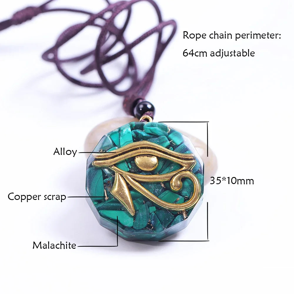 Eye of Horus Orgone Energy Pendant Necklace – Malachite, Lapis Lazuli & Healing Crystals