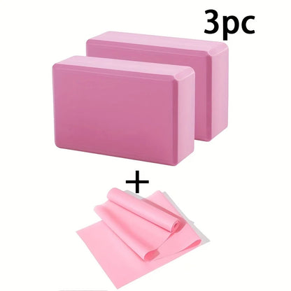 3PCS includes 2 yoga Blocks 1 resistance bands. High-density EVA mats, TPE stretch bands. for beginner yoga, stretching exercise