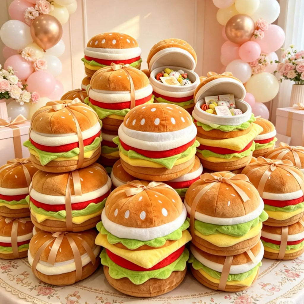 Hamburger Storage Ottoman Stool – Cute Flannel Footstool with Lid