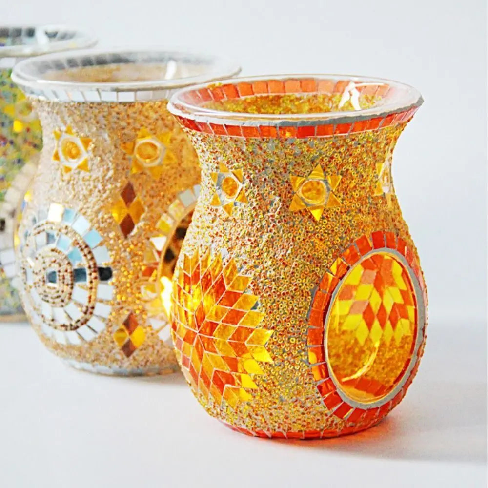 Handmade Mosaic Glass Aroma Lamp – Stained Glass Oil Burner & Candle Holder