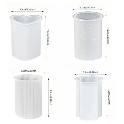 A set of four innovative silicone candle molds，Adopt3DCylindrical design
