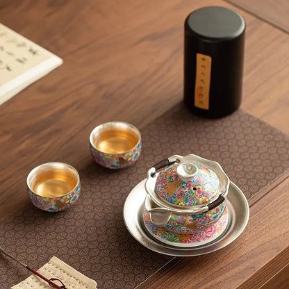 Royal Silver-Plated Enameled Ceramic Tea Set — Gift Box