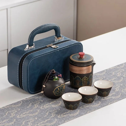 Ceramic Travel Tea Set with Proctive Box Chinese Style Tea