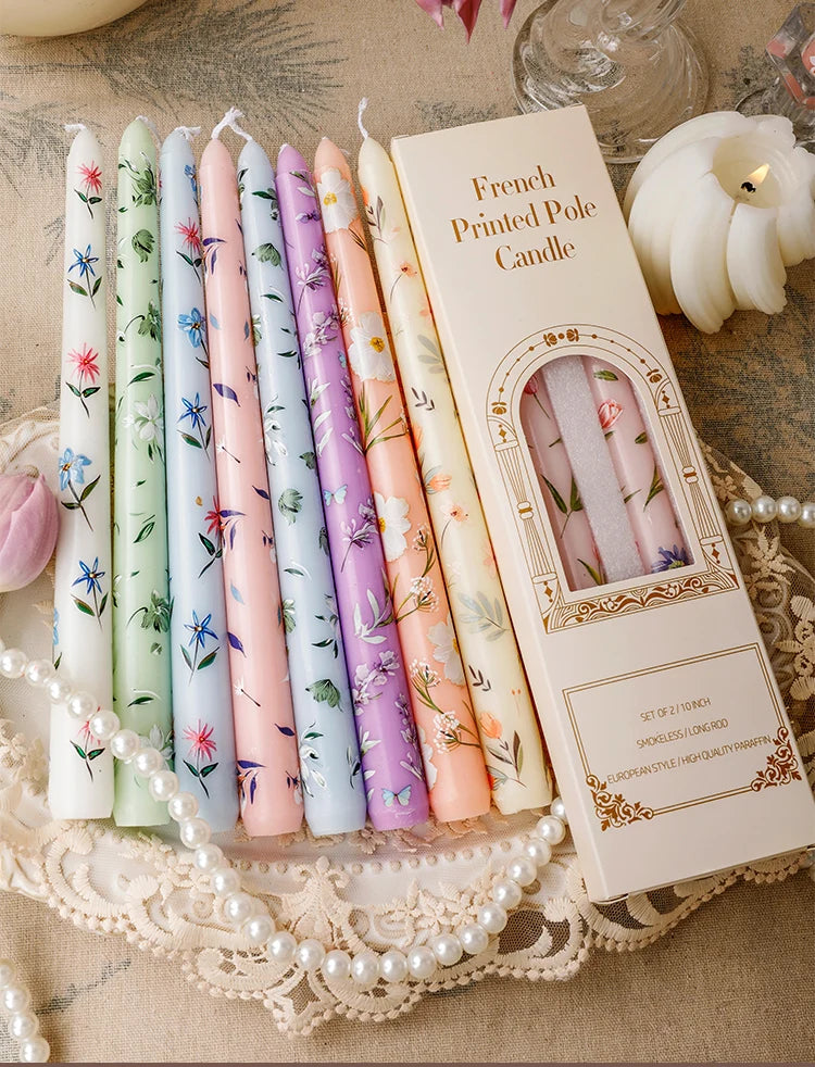 European Printed Long Taper Candles — Smokeless