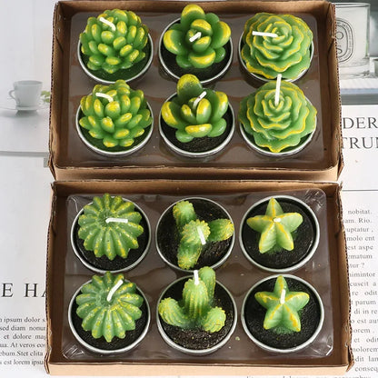 12pcs Mini Cactus Candles Succulent Greenery Candles Flameless
