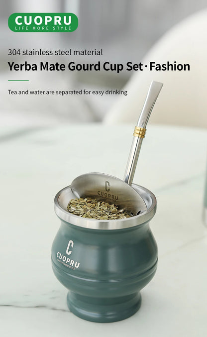 Yerba Mate Gourd Set — Double-Wall Steel Cup & Bombilla
