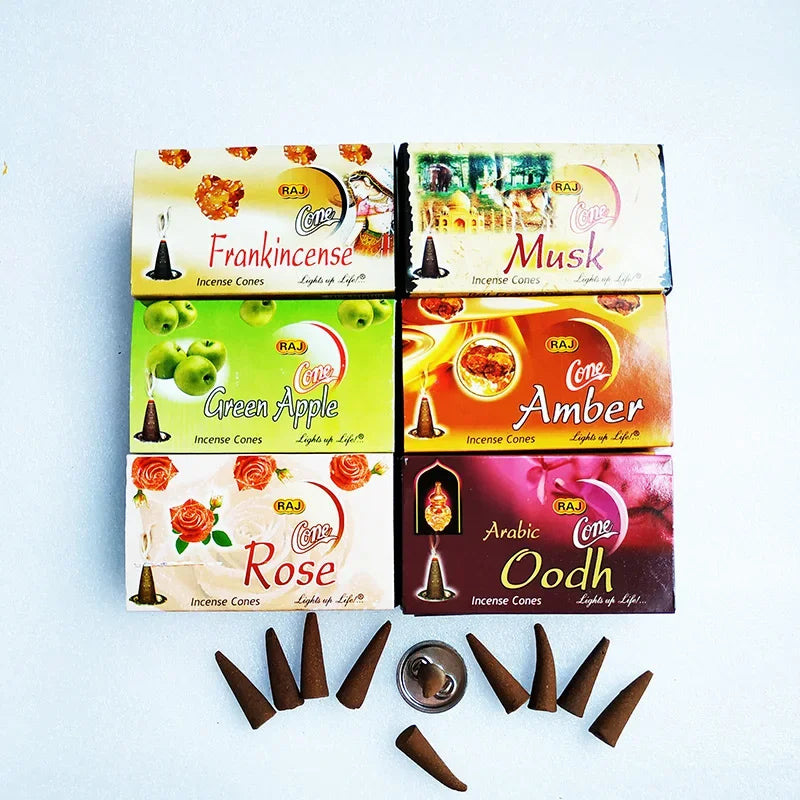 Handmade Indian Incense Frankincense Patchouli Tower Incense Cones with Metal Incense Base Buddhist Ornaments Home Fragrance - Your Ritual Hub 