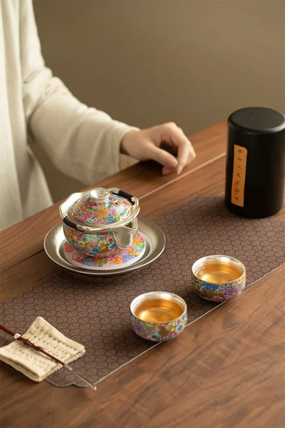 Royal Silver-Plated Enameled Ceramic Tea Set — Gift Box