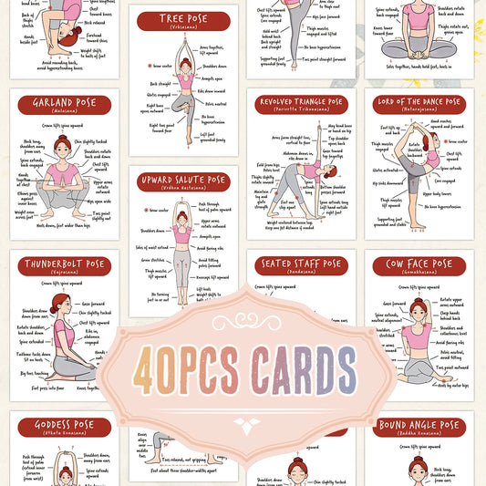 40pcs Yoga Poses Guide Cards,Step-By-Step Detailed Instruction Tool For Yoga