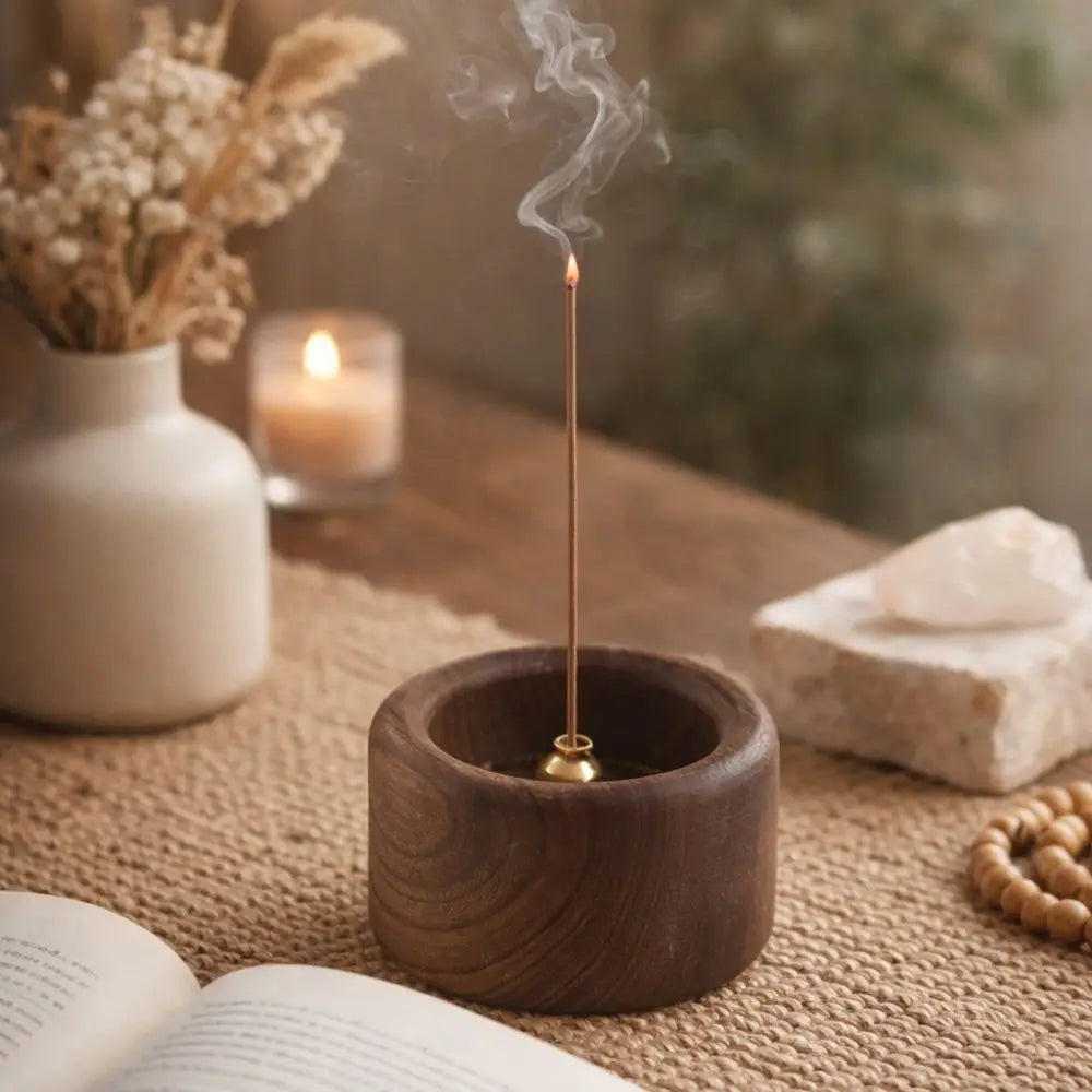 Creative Retro Wooden Incense Holder Round Sturdy Incense Stick Burner Handmade Incense Base Meditation