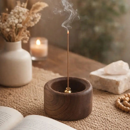 Creative Retro Wooden Incense Holder Round Sturdy Incense Stick Burner Handmade Incense Base Meditation