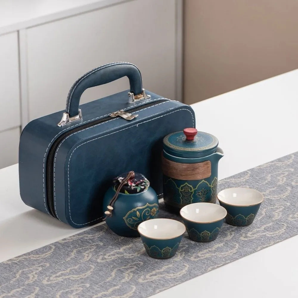 Ceramic Travel Tea Set with Proctive Box Chinese Style Tea