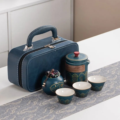 Ceramic Travel Tea Set with Proctive Box Chinese Style Tea