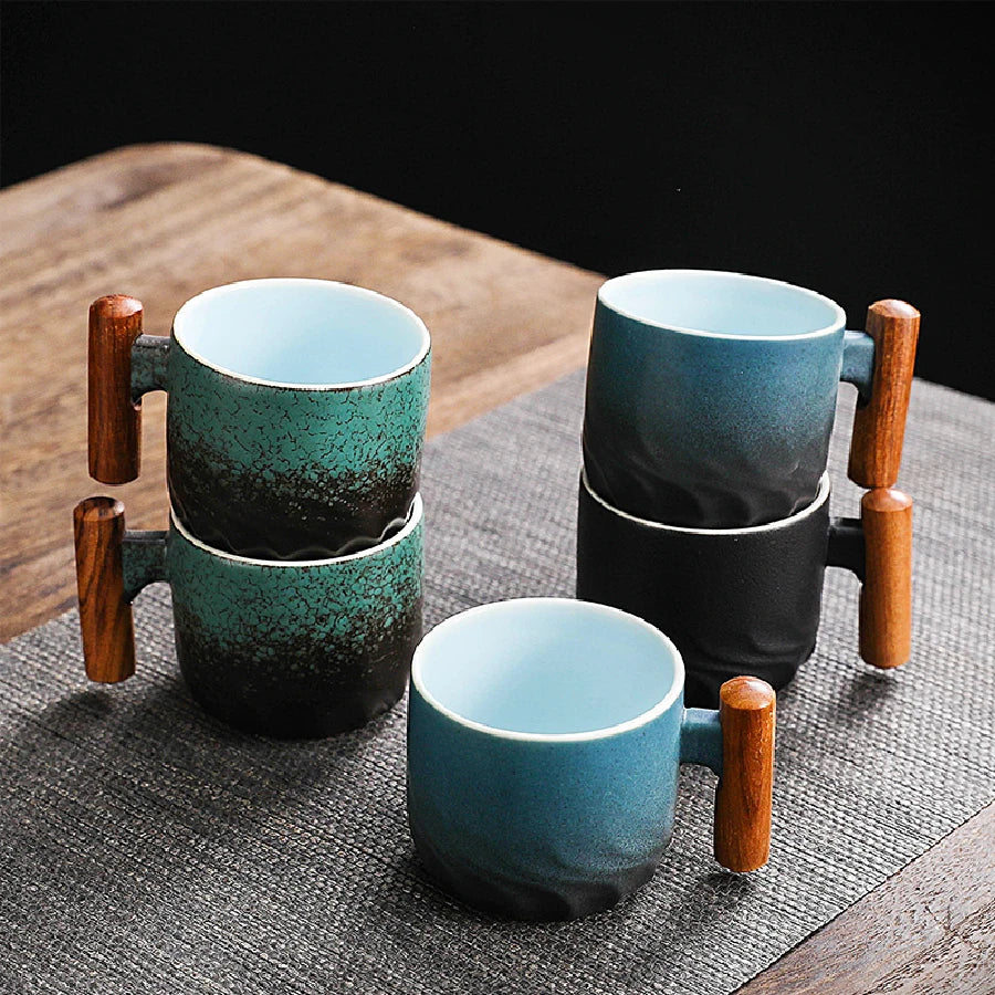 Creative Handmade Exquisite Coffee Cup Vintage Coffee Cup With Wooden Handle