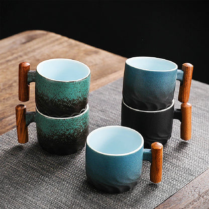 Creative Handmade Exquisite Coffee Cup Vintage Coffee Cup With Wooden Handle