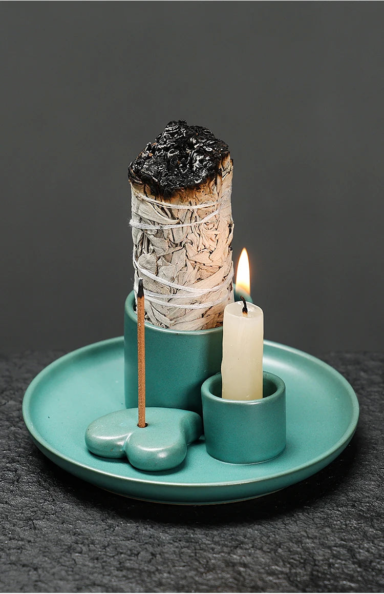 4-in-1 Ceramic Incense & Sage Burner Set - Your Ritual Hub 