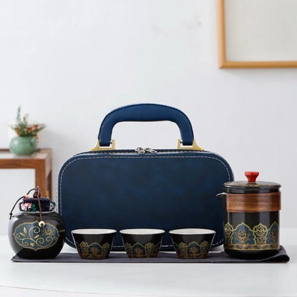 Ceramic Travel Tea Set with Proctive Box Chinese Style Tea