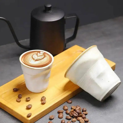 Coarse Pottery Coffee Cup   Hand Kneaded Pleated Cup Ceramic