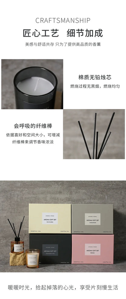 2Pcs Gift Box Set Aromatherapy Essential Oil Rattan Handmade Clear Scented Candle Lamp