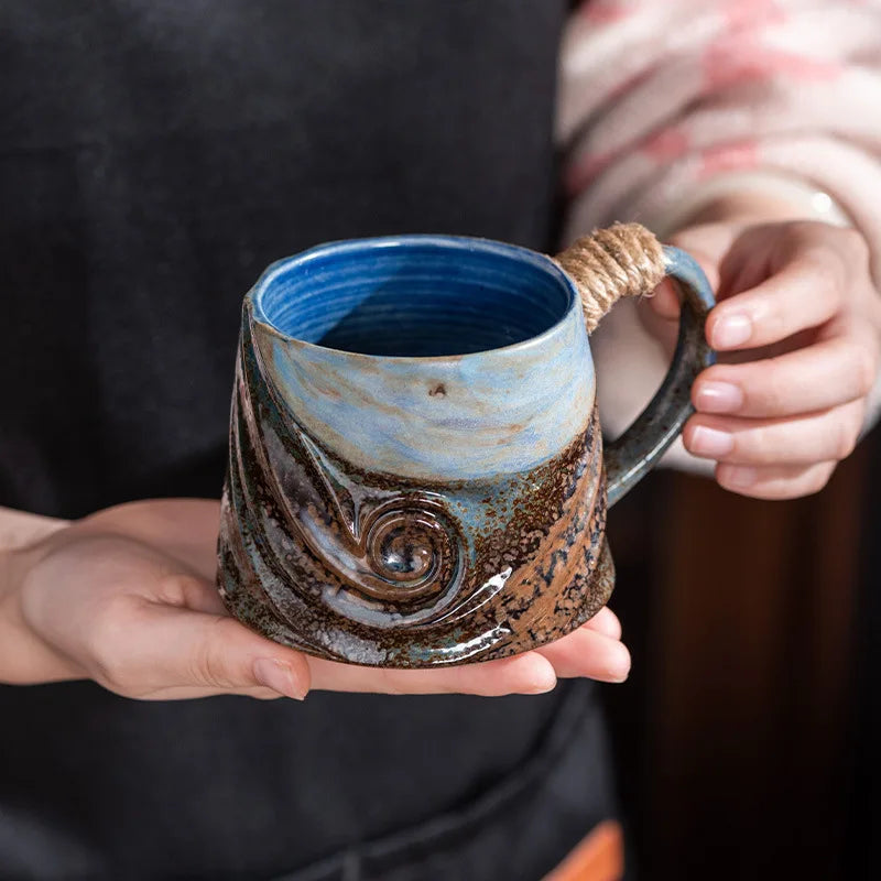 Creative Spiral Hemp Rope Ceramic Cup Retro Rough Pottery Coffee Cup - Your Ritual Hub 