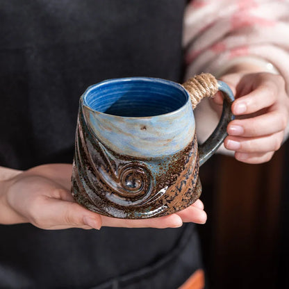 Creative Spiral Hemp Rope Ceramic Cup Retro Rough Pottery Coffee Cup