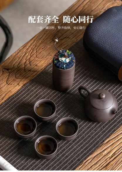 Purple Clay Travel Tea Set — 1 Pot & 4 Cups