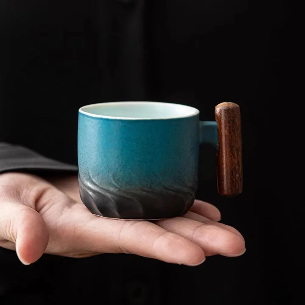 6pcs Set Ceramic Retro Espresso Coffee Cup With Wooden Handle - Your Ritual Hub 