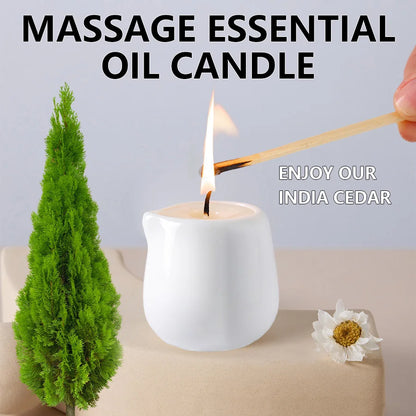 Ceramic Massage Oil Candle Indian Cedar Woody Warm Scented Low Melt Body Massage Candle Warm Oil Skin Nourishing