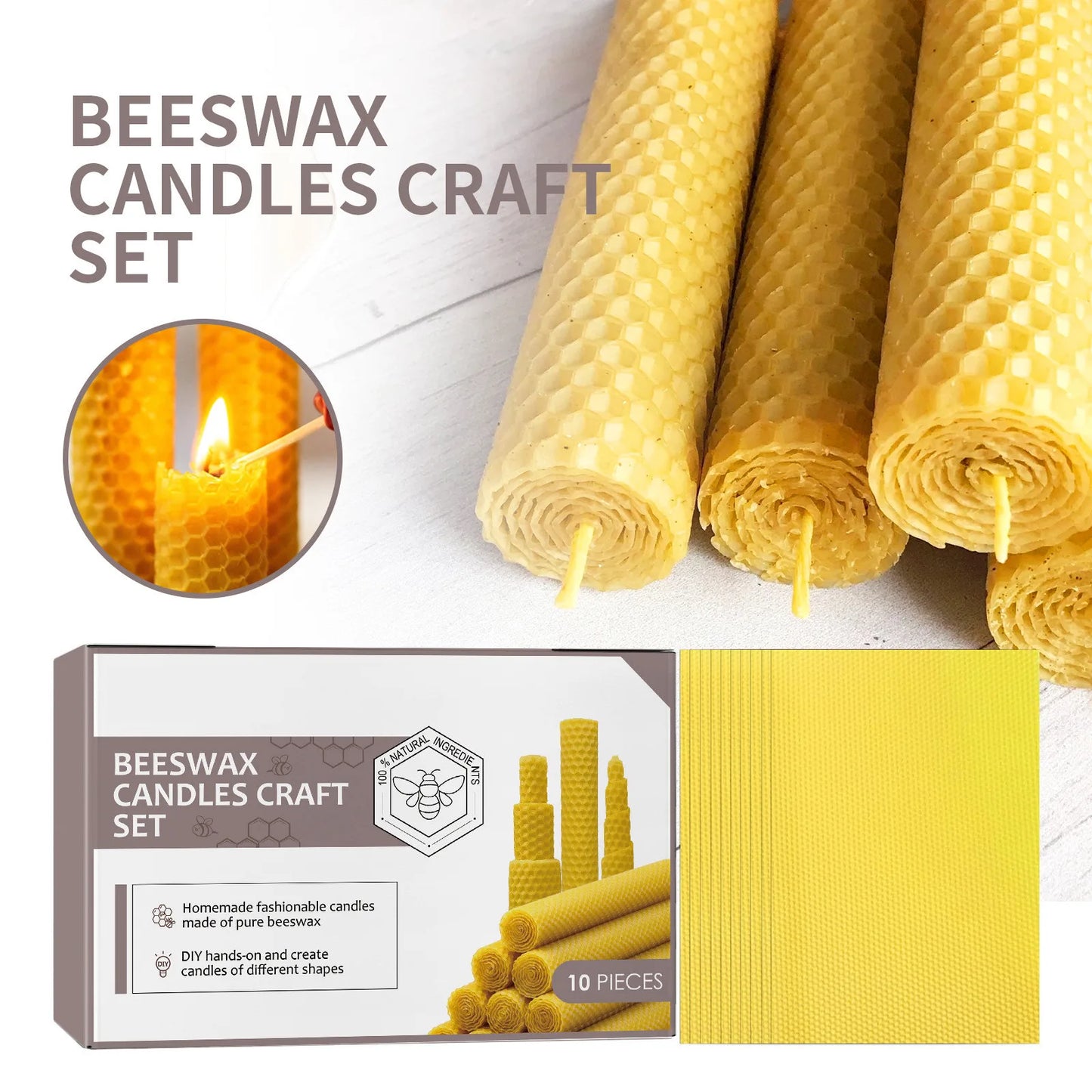 10-Pack Handmade Beeswax Honeycomb Taper Candles