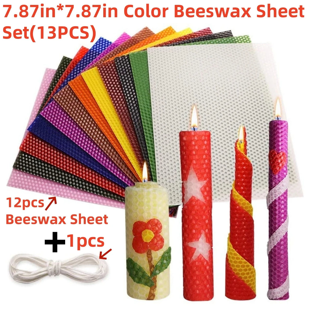 Colored Beeswax Sheet Candle Making Kit – 13 Honeycomb Wax Sheets for DIY Roll Candles